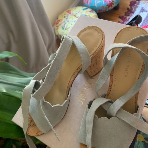 baby blue suede wrap and cork block heels - Picture 2 of 2